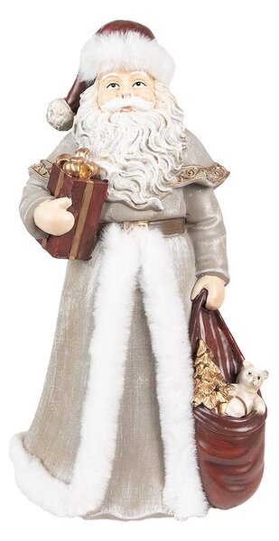 Vánoční dekorace socha Santa v šedém kabátku a dárky - 16*16*31 cm - Clayre & Eef