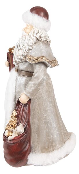 Vánoční dekorace socha Santa v šedém kabátku a dárky - 16*16*31 cm - Clayre & Eef