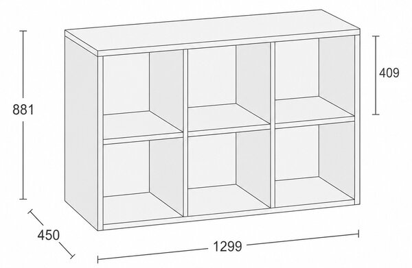 Regál FRAME, nízký, 3 sloupce, 881 x 1299 x 450 mm, dub přírodní