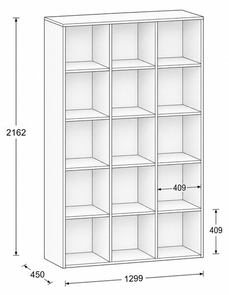 Regál FRAME, vysoký, 3 sloupce, 2162 x 1299 x 450 mm, bílá