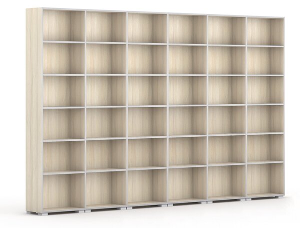 Knihovna SILVER LINE, 6 sloupců, 2230 x 3600 x 400 mm, dub přírodní
