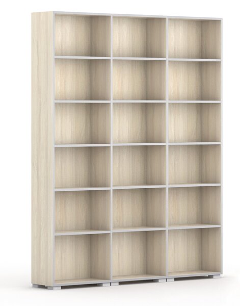 Knihovna SILVER LINE, 3 sloupce, 2230 x 1800 x 400 mm, dub přírodní