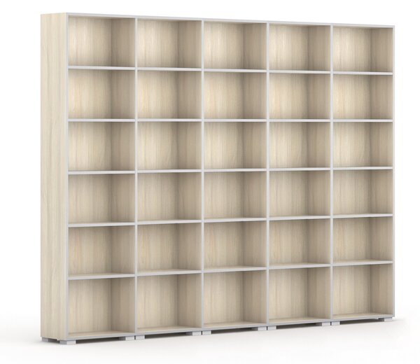 Knihovna SILVER LINE, 5 sloupců, 2230 x 3000 x 400 mm, dub přírodní