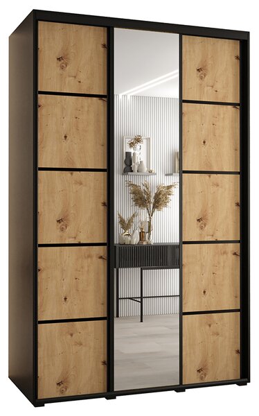 Šatní skříň s posuvnými dveřmi a zrcadlem DAVOS 5, 160cm | Černá / DUB Artisan / černé