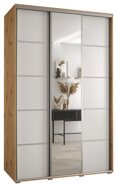Šatní skříň s posuvnými dveřmi a zrcadlem DAVOS 5, 160cm | DUB Artisan / bílá / stříbrné