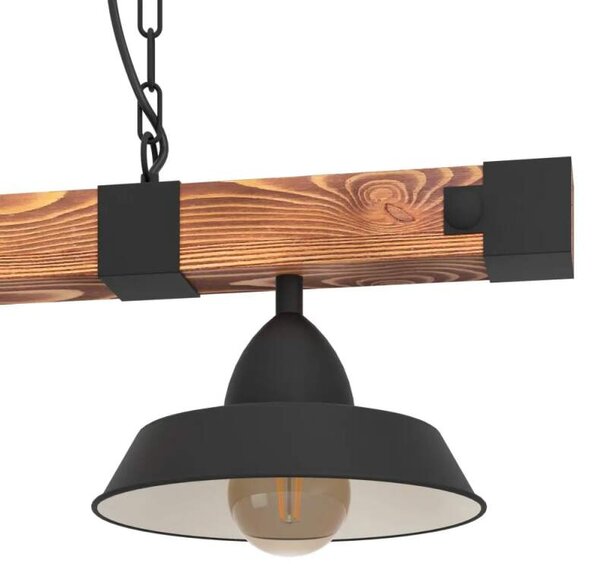 Eglo 44085 OLDBURY - Závěsný retro dvouramenný lustr + Dárek 2x LED retro žárovka (Svítidlo s dřevěnou lištou na řetězu 2 x E27)