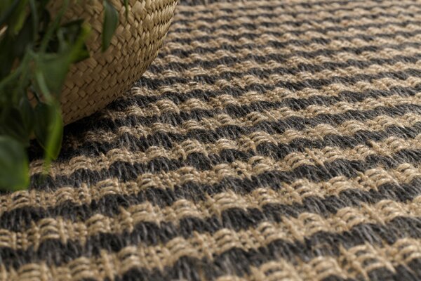 Koberec JUTE 3650 s třásněmi černý / béžový