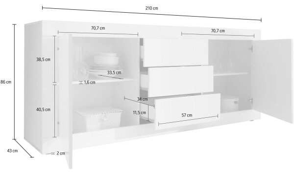 Komoda NERILA 210x86x43 cm bílá