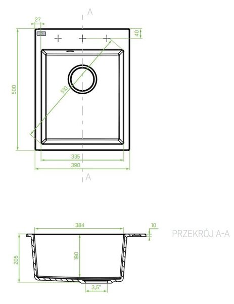 Laveo Monchichi granitový dřez 50x39 cm šedá/grafitová/onyx SBO510Y