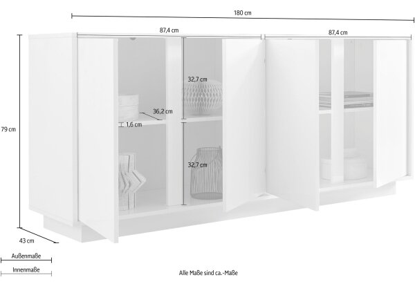 Komoda IDEA 180x79x43 cm bílá