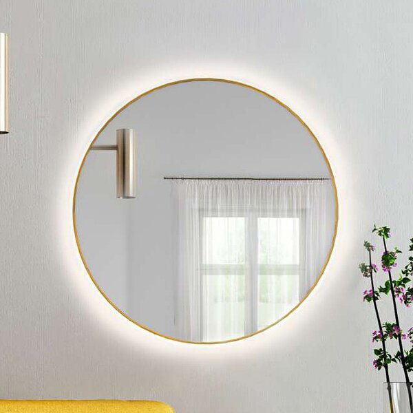 Baltica Design Bright zrcadlo 90x90 cm kulatý s osvětlením zlatá 5904107900469