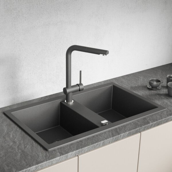 Laveo Barbados granitový dřez 78x48 cm černá SBB720T