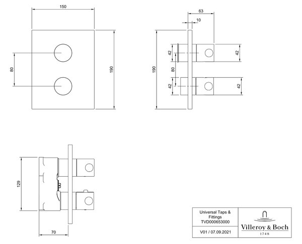 Villeroy & Boch Universal Taps & Fittings vanová baterie pod omítku s termostatem zlatá TVD00065300076