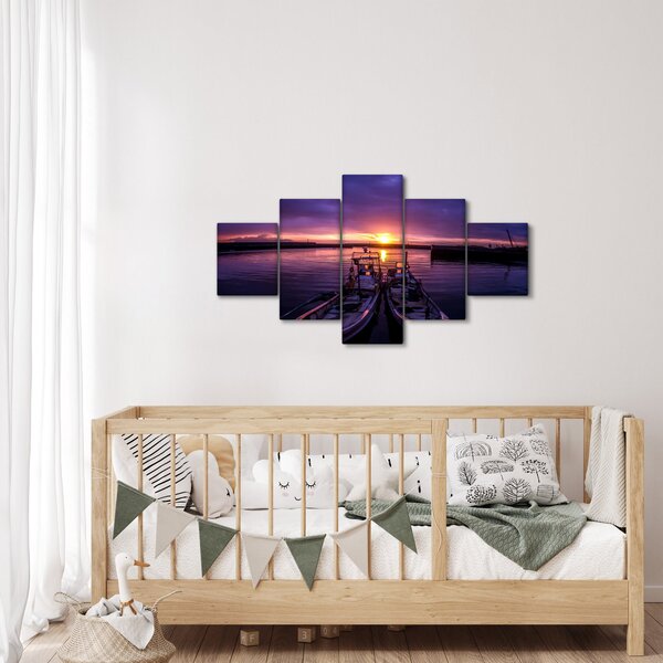 Obraz rybářských lodí v přístavu (125x70 cm)