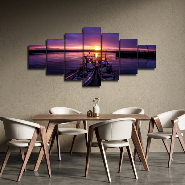 Obraz rybářských lodí v přístavu (210x100 cm)