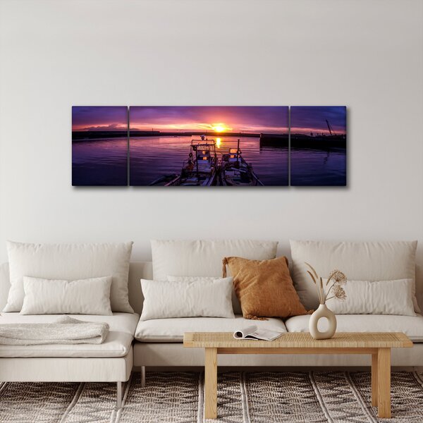 Obraz rybářských lodí v přístavu (170x50 cm)