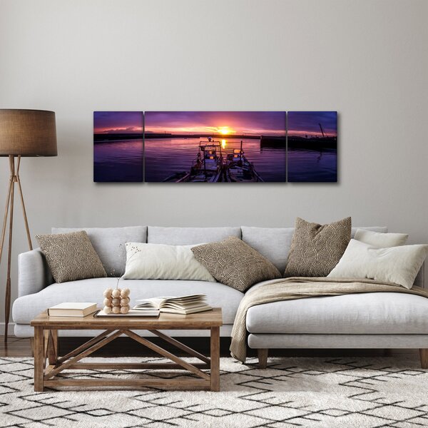Obraz rybářských lodí v přístavu (170x50 cm)