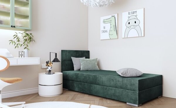 Jednolůžková čalouněná postel s úložným prostorem 90x200 DENA 1 - zelená, levé provedení