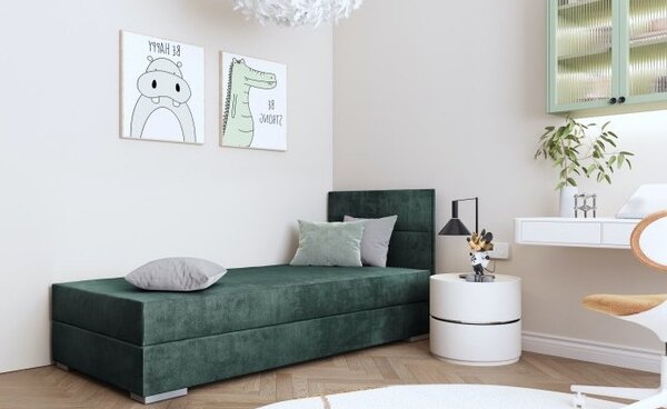 Jednolůžková čalouněná postel s úložným prostorem 90x200 DENA 1 - zelená, pravé provedení