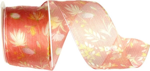 Stuha taftová BLOSSOM TALE CORAL světle červená průsvitná 40mm x 2m (13,-Kč/m)