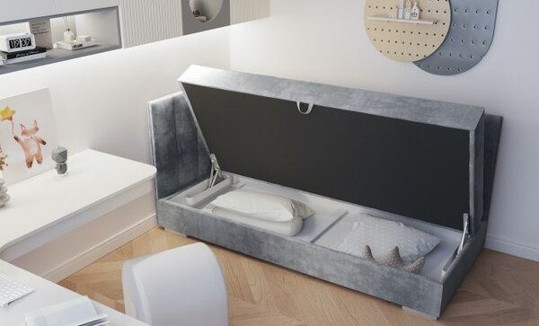 Čalouněná jednolůžková postel s úložným prostorem 90x200 MEBLIA 3 - modrá
