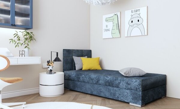 Čalouněná jednolůžková postel s úložným prostorem 90x200 MEBLIA 1 - modrá, levé provedení