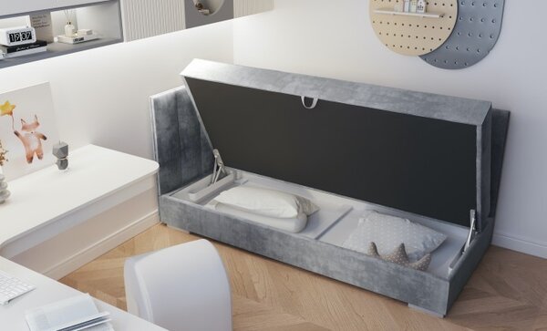 Jednolůžková čalouněná postel s úložným prostorem 90x200 DENA 5 - hnědá, pravé provedení