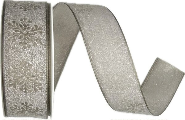 Stuha vánoční SNOW WHISPER GRAY šedá 25mm x 2m (12,-Kč/m)