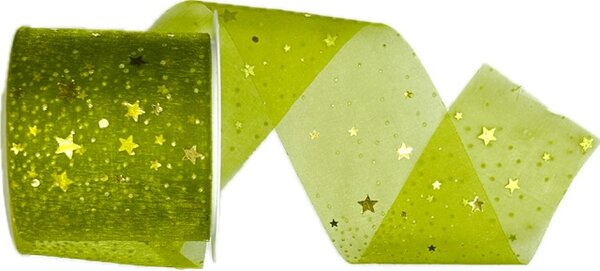 Stuha vánoční Organza Starshine – Emerald Glow hráškově zelená 60mm x 3m (16,-Kč/m)