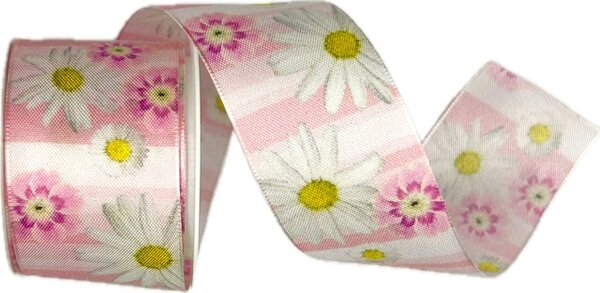 Stuha taftová DAISY MEADOW PINK růžová 40mm x 2m (14,-Kč/m)