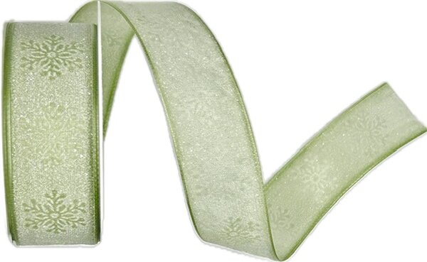 Stuha vánoční SNOW WHISPER GREEN zelená 25mm x 2m (12,-Kč/m)
