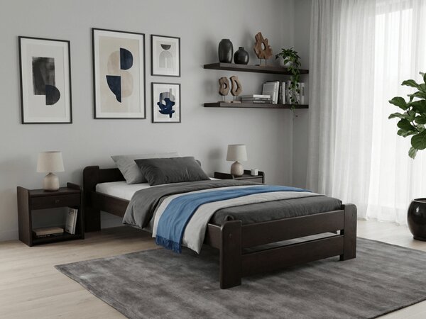 Postel Emily 80 x 200 cm, ořech s lamelovým roštem a matrací Deluxe 10 cm