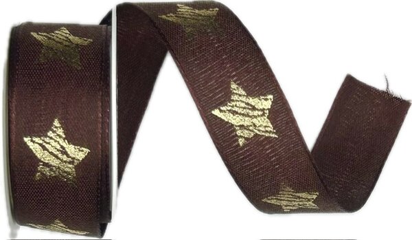 Stuha vánoční RUSTIC STAR BROWN hnědá 25mm x 2m (12,-Kč/m)