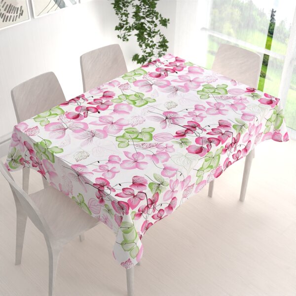 Biante Bavlněný obdélníkový ubrus Sandra SA-366 Růžovo-zelené květy na bílém 60x100 cm