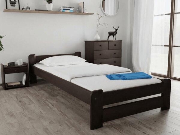 Postel Emily 80 x 200 cm, ořech s lamelovým roštem a matrací Deluxe 10 cm
