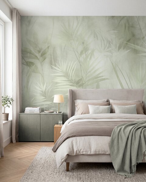 Fototapety Palmové listy v tlumených zelených odstínech na jemném pozadí,, Fototapety příroda, Fototapety palmové listy, w10023v1 : uwalls.cz