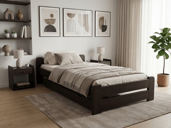 Postel Emily 80 x 200 cm, ořech s lamelovým roštem a matrací Deluxe 10 cm