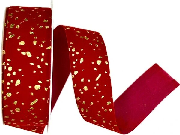Stuha vánoční sametová VELUTTO STARDUST RED červená 25mm x 3m (12,-Kč/m)