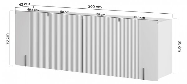 Závěsná čtyřdveřová komoda Malmi 200 cm - černý mat / černá