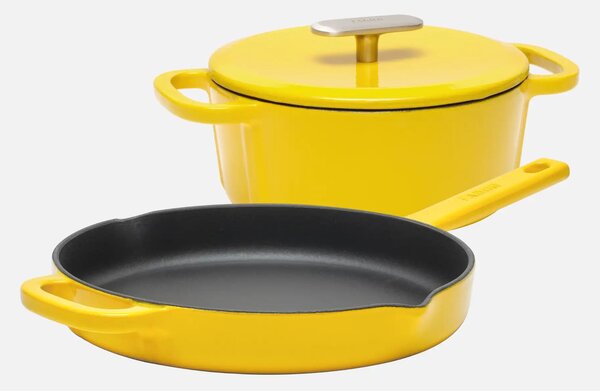 Fabini Sada smaltované litinové pánve Ø 26 cm a kastrolu Ø 20 cm (2 l), žlutá