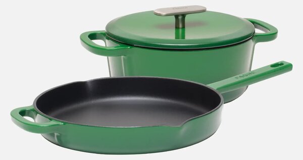 Fabini Sada smaltované litinové pánve Ø 26 cm a kastrolu Ø 20 cm (2 l), zelená