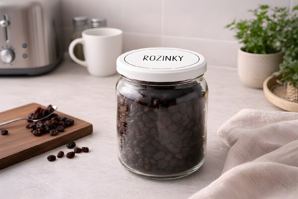 Samolepky na dózy Sušené ovoce 12ks 60mm kulaté Barva: Černá