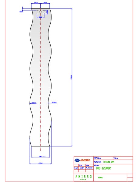 Zrcadlo na zeď do pokoje ložnice koupelny tvarové FANCY o síle 3 mm, 20 x 150 cm, vlnka, broušené hrany, včetně závěsu 000-128