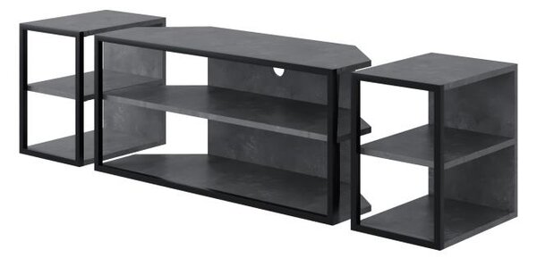 Sada TV stolku + 2 ks bočních stolků Houseland Echo retro šedá/černá