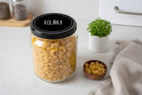 Samolepky na dózy Těstoviny 12ks 60mm kulaté Barva: Černá