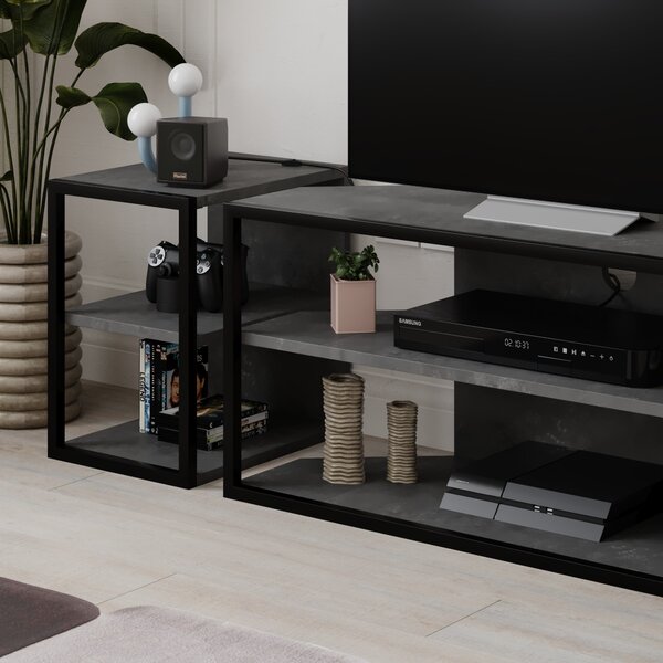 Sada TV stolku + 2 ks bočních stolků Houseland Echo retro šedá/černá