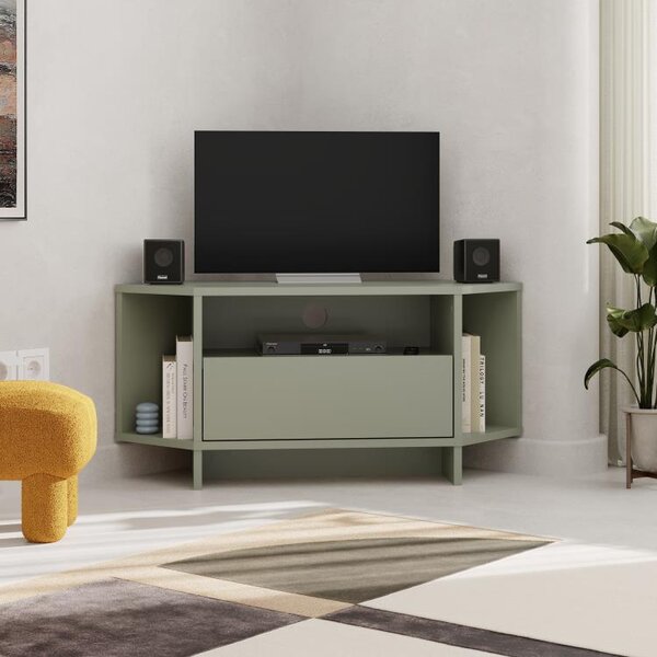 Rohový TV stolek Houseland Viva šedo-zelený