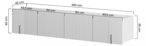 Závěsná TV skříňka Malmi 200 cm - černá matná / černá