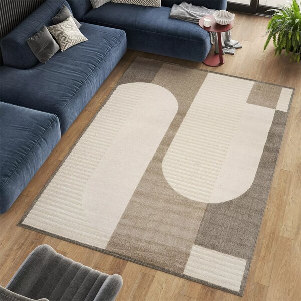 Makro Abra Kusový sisalový koberec PATIO NJ86B Geometrický krémový hnědý Rozměr: 80x150 cm