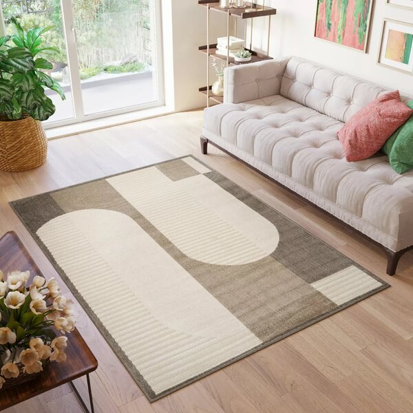 Makro Abra Kusový sisalový koberec PATIO NJ86B Geometrický krémový hnědý Rozměr: 80x150 cm